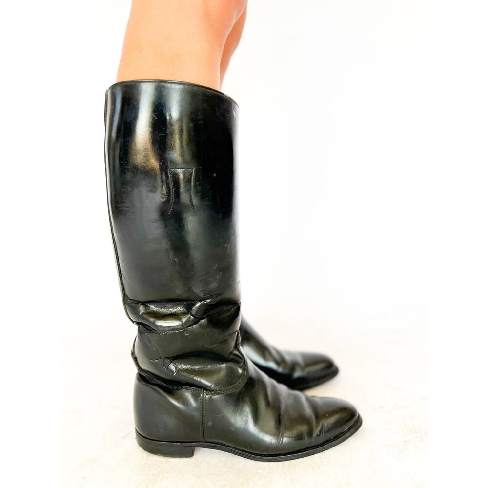 VTG Blk Leather English Riding Boots Equestrian Mod Pull On